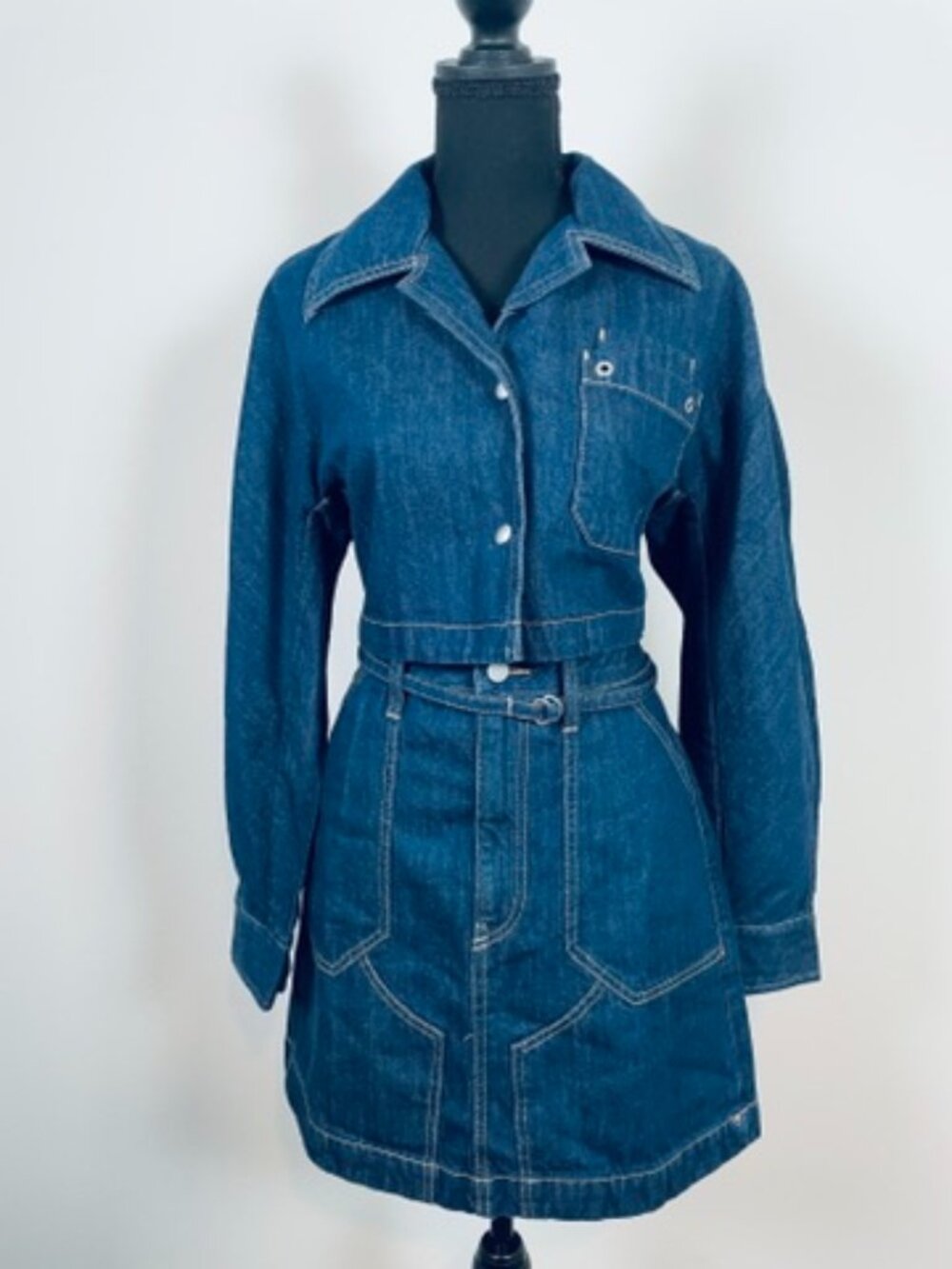 BANANA REPUBLIC NWT Dark Denim Cropped Jacket + Belted Mini Skirt Set